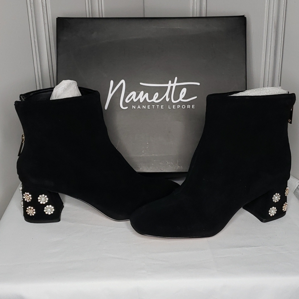 Nanette Lepore Rose Pearl Embellished Booties